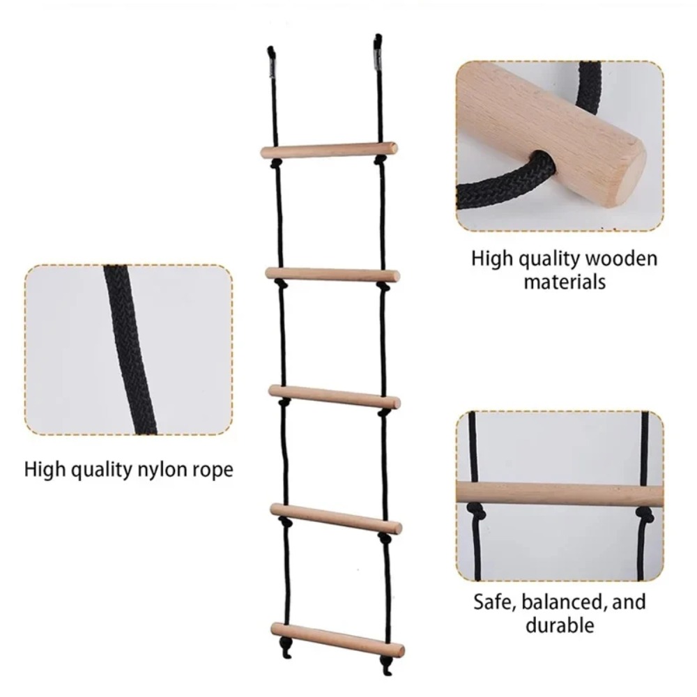 Kids Outdoor Swing Set - Çocuklar için Tırmanma Halatlı Merdiven Ahşap