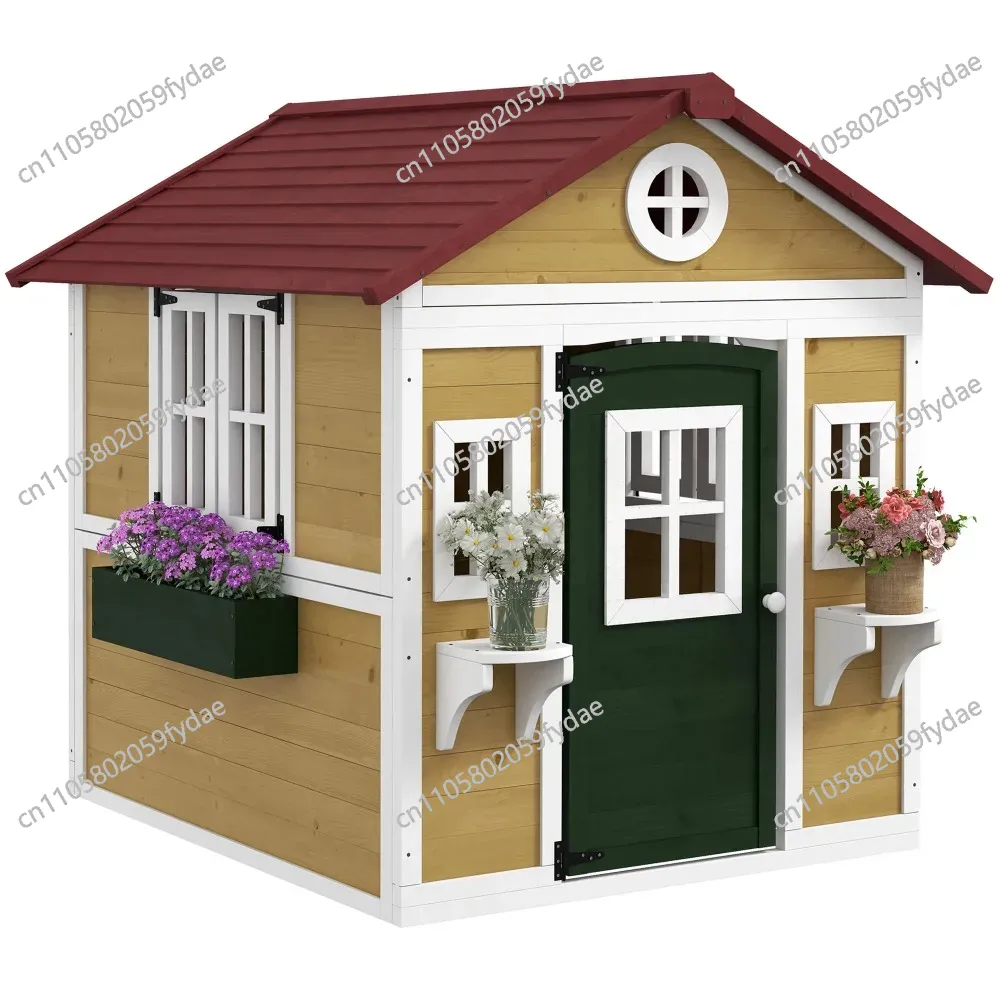 Kids Outdoor Wooden Playhouse - Açık Hava Çocuk Oyun Evi, Kapılı,