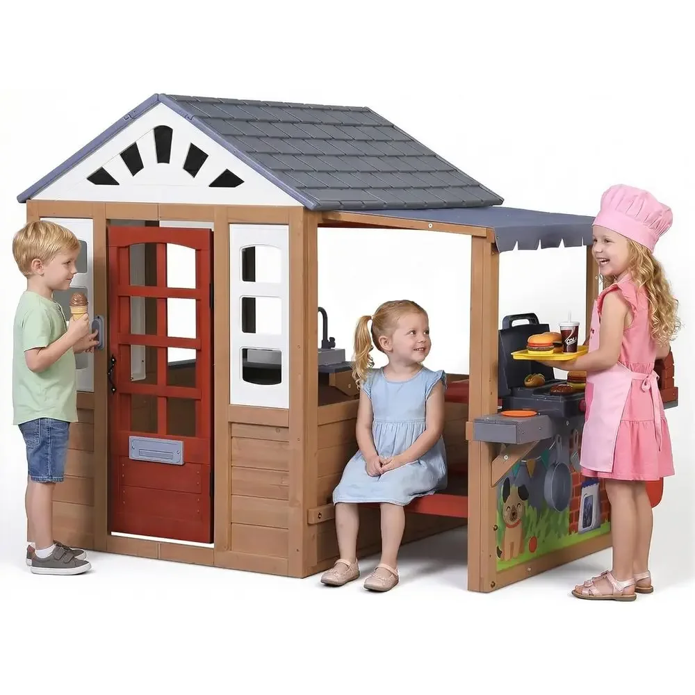 Kids Outdoor Wooden Playhouse - Çocuklar için Açık Hava Ahşap Oyun