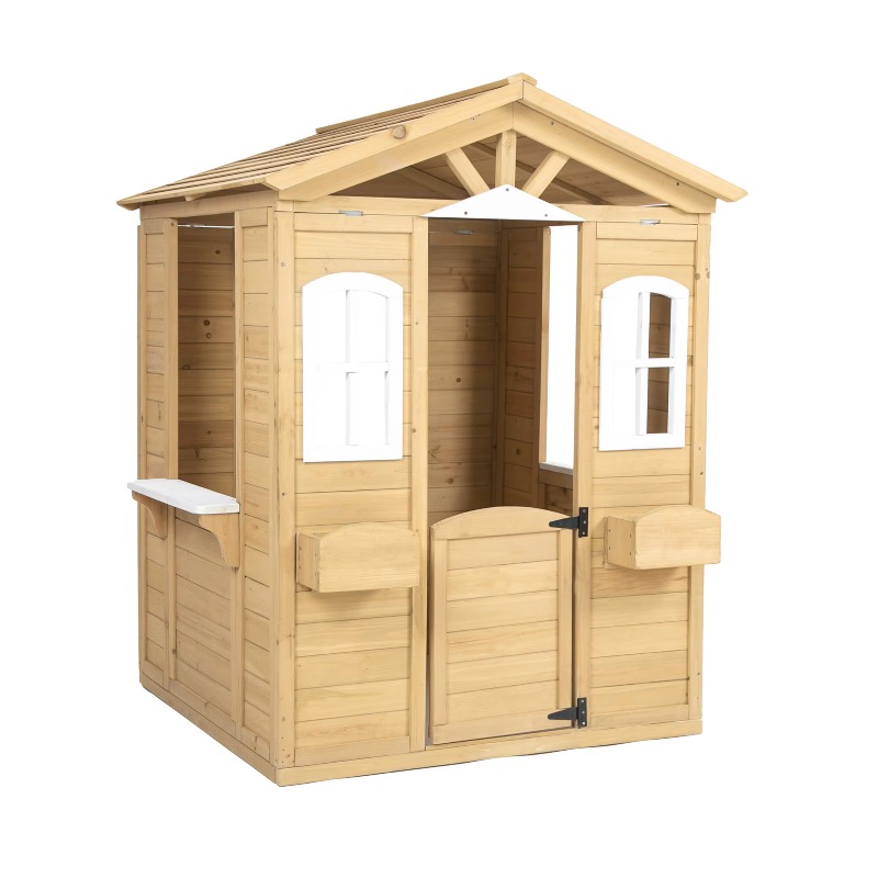 Kids Outdoor Wooden Playhouse - Çocuklar İçin Modern Klasik Ahşap Oyun