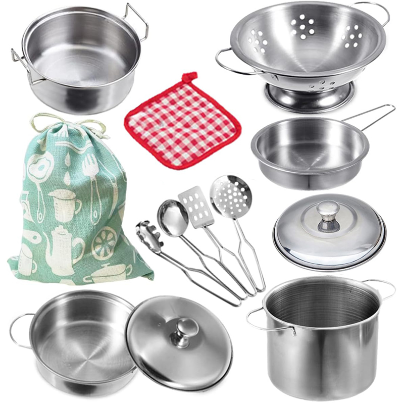 Kids Outdoor Kitchen Set - MINI Paslanmaz Çelik Mutfak Gereçleri Oyuncak
