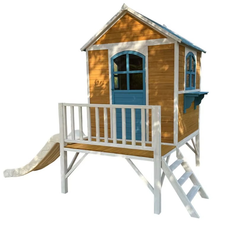 Kids Outdoor Wooden Playhouse - Modern İki Katlı Ahşap Çocuk Oyun