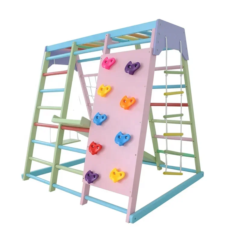 Kids Outdoor Gym - Çocuklar İçin Ahşap Tırmanma Çerçevesi, Salıncaklı