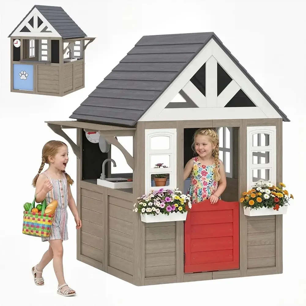 Kids Outdoor Wooden Playhouse - Qaba Açık Hava Oyun Evi, Köpek