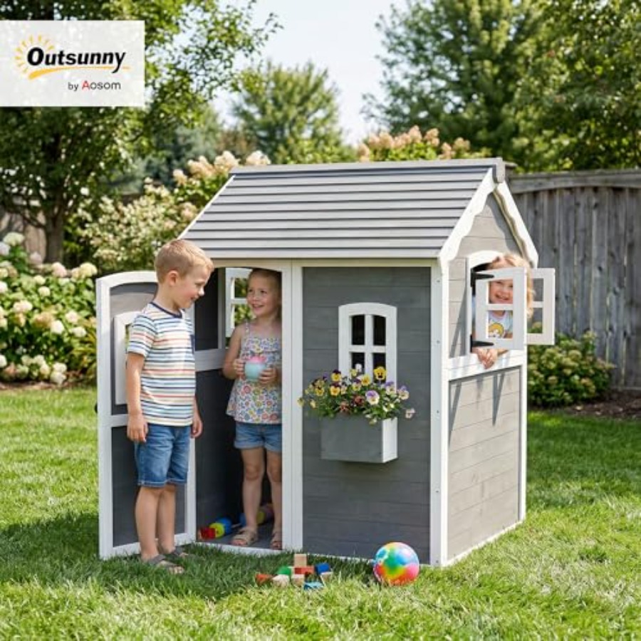 3-8 yaş arası çocuklar için ze - Kids Outdoor Wooden Playhouse incelemesi ve fiyatı